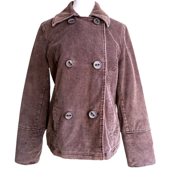 VTG Esprit Outerwear Brown Corduroy Peacoat Quilted Lined Double Breasted Y2K M - Picture 6 of 16